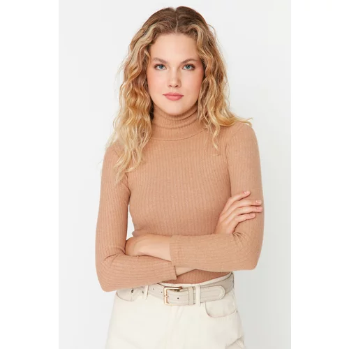 Trendyol Camel Turtleneck Fitted Camisole Blouse