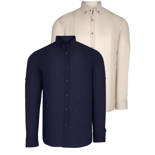 Dewberry DOUBLE SET G721 MEN&amp;#039;S SHIRT-NAVY-BEIGE Slike