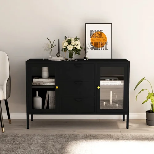  Komoda crna 105 x 35 x 70 cm od čelika i kaljenog stakla