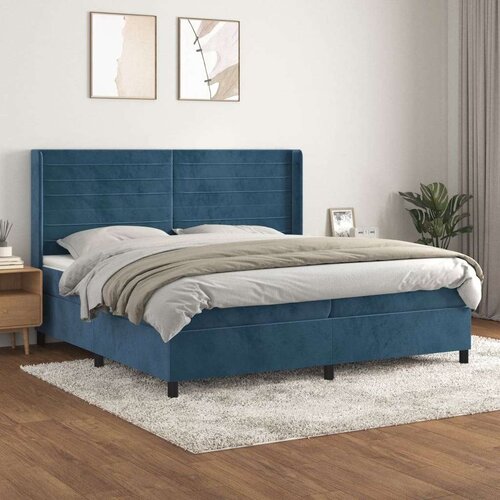  Box spring postelja z vzmetnico temno modra 200x200 cm žamet Slike
