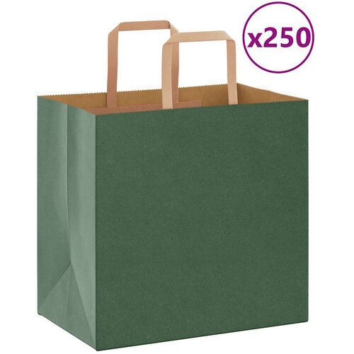  Papirnate vrećice 250 kom s ručkama zelene 26x17x25 cm Slike