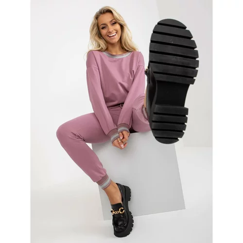 Fashion Hunters Dirty pink tracksuit set with a sweatshirt without a hood