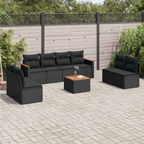  9-dijelni set vrtnih sofa s jastucima crni od poliratana Slike