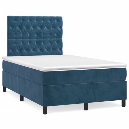 VidaXL Box spring postelja z vzmetnico LED tem. modra 120x190 cm žamet Slike