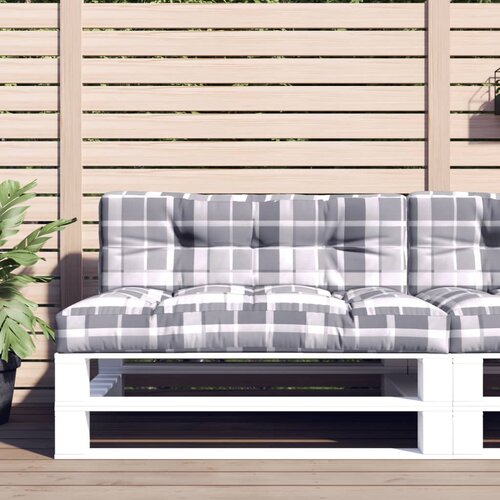  Jastuci za palete 2 kom sivi karirani od tkanine &amp;Scaron;arena 120 x 80 x 12 cm Slike
