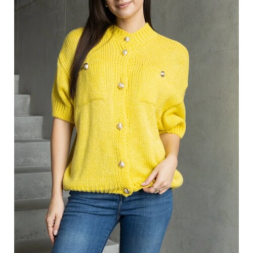 Gemre Women's yellow short-sleeve sweater with decorative buttons Shela Cene