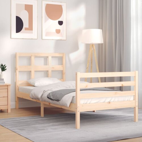 The Living Store Posteljni okvir z vzglavjem 90x200 cm trden les - Posteljni Okvir, (21523211) Cene