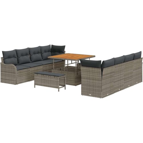  Set vrtnog namještaja od 11 dijelova s jastučićima siva poli ratan akacija  2-sjedalna vrtna sofa s jastučićima siva poli ratan Cijene
