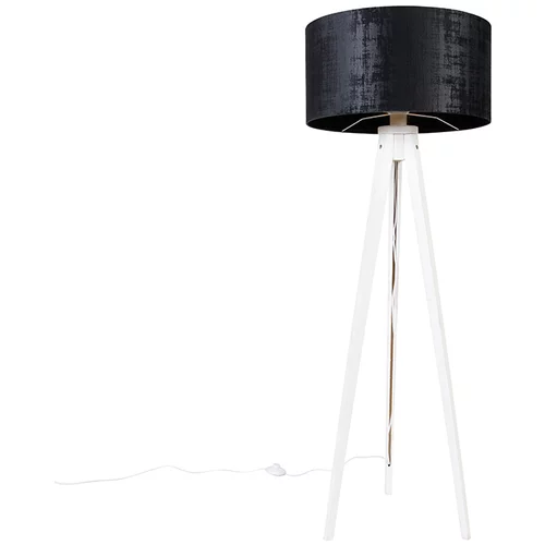 QAZQA Sodobno stojalo za talno svetilko belo s črnim žametnim senčilom 50 cm - Tripod Classic