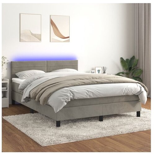 Box spring postelja z vzmetnico LED sv. siva 140x190 cm žamet Cene