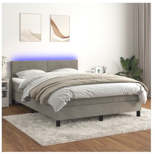  Krevet box spring s madracem LED svjetlosivi 140x190 cm baršun Cene