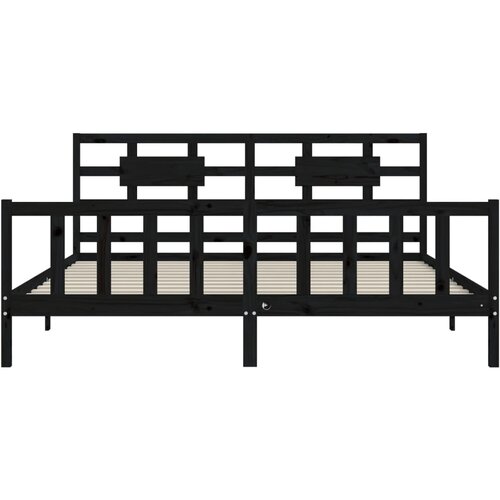  Okvir za krevet s uzglavljem crni 200 x 200 cm od masivnog drva Slike