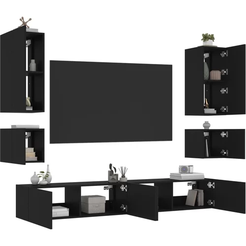 vidaXL 6-dijelni zidni TV ormarići s LED svjetlima crna