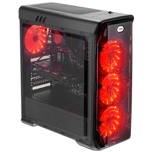 LC-Power Case LC-988B-ONRed Typhoon, Midi-ATX Case,Black, HD Audio, 4x120mm red fan