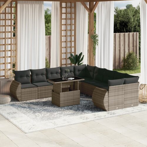vidaXL 11-dijelni set vrtnih sofa od poliratana s jastucima sivi Cijene