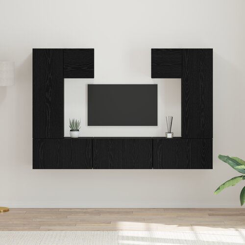 VidaXL Set TV komoda s policom s pohranom s vratima 7 pcs Crni hrast 180 x 30 x 120 cm Slike