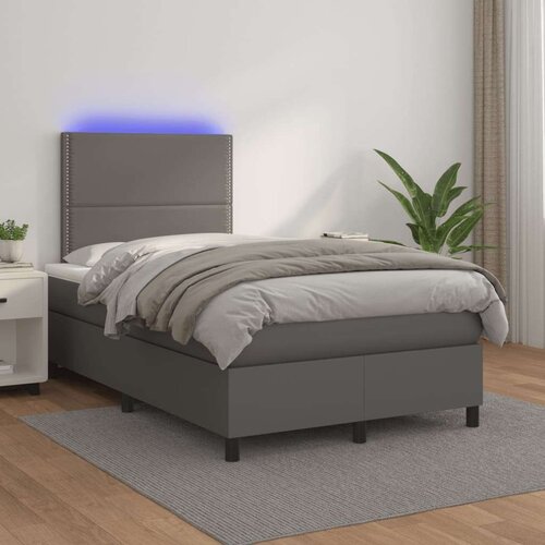  Box spring postelja z vzmetnico LED siva 120x200cm umetno usnje, (20893989) Cene