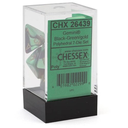 Chessex kockice - gemini - polyhedral - black-green & gold (7) Cene