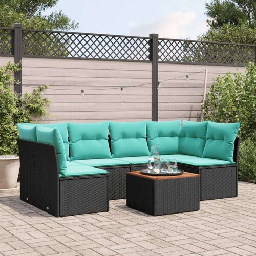  Vrtna garnitura - 7-dijelni set vrtnih sofa od poliratana s jastucima crni - Crna 2x corner + table + 4x middle 1 Cene