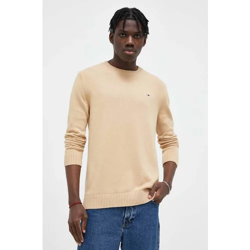 Tommy Jeans Bombažen pulover bež barva