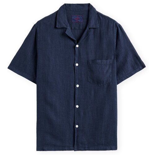 Portuguese Flannel Srajce s kratkimi rokavi Linen Camp Collar Shirt - Navy Modra Cene