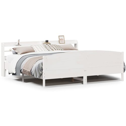 VidaXL Posteljni okvir brez vzmetnice bel 180x200 cm trdna borovina Slike