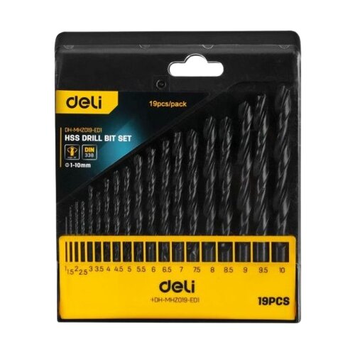 Deli Set burgija HSS EDH-MHZ019-ED1, Za čelik, 1.0 - 10.0 mm, 19 komada Slike