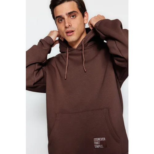 Trendyol Dark Brown Oversize/Wide Cut Hooded Fleece Inside/Warm Sweatshirt