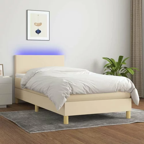  Box spring postelja z vzmetnico LED krem 80x200 cm blago, (20902324)
