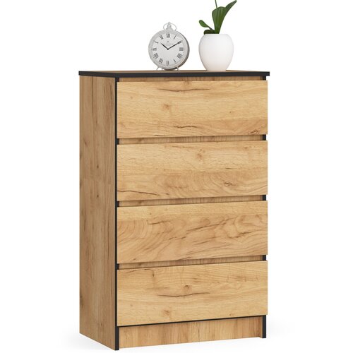 AKORD Komoda, 4 Predali, Hrast Craft, (5000332129) Cene