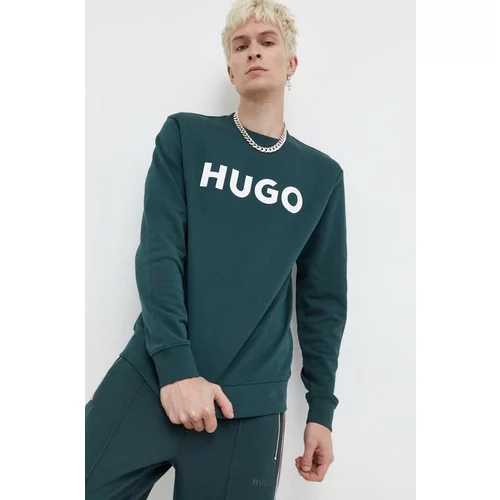Hugo Pamučna dukserica za muškarce, boja: zelena, s tiskom