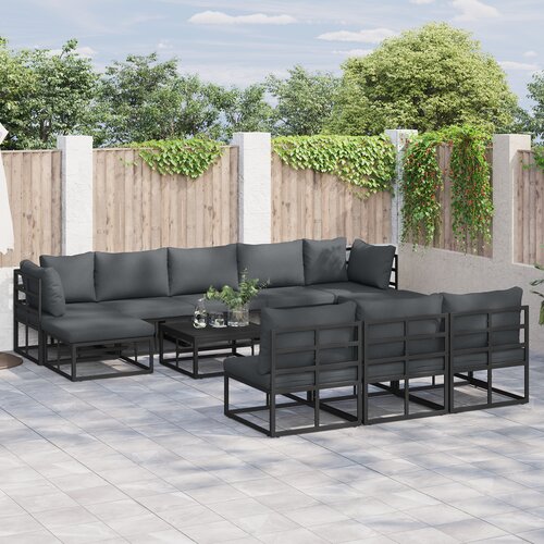 vidaXL Vrtna sedežna garnitura 10 pcs Črna 353 x 141.5 x 71 cm Cene
