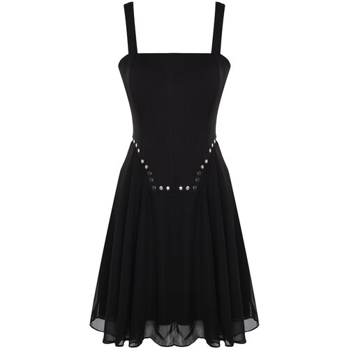 Trendyol Black Dress with Open Waist/Skater Accessories Cene