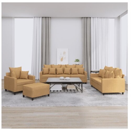 VidaXL 4-dijelni set sofa s jastucima smeđi bar&amp;scaron;unasti Slike