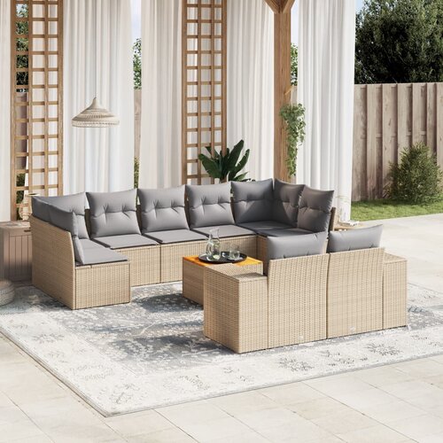 vidaXL 10-dijelni set vrtnih sofa s jastucima bež od poliratana Cijene