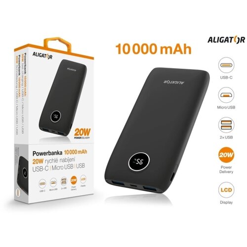 ALIGATOR PBPD10BK - Power Bank sa LCD ekranom PD 10000 mAh/20W/3,7V crna Slike