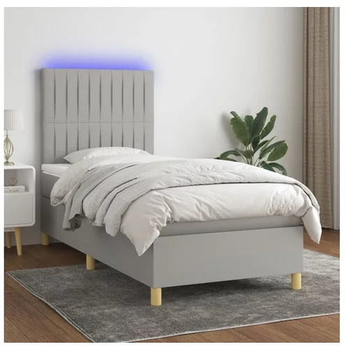  Box spring postelja z vzmetnico LED svetlo siva 90x200 cm blago