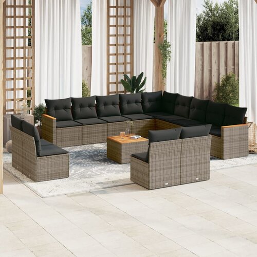 vidaXL 14-dijelni set vrtnih sofa od poliratana s jastucima sivi Cijene