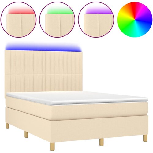 vidaXL Box spring postelja z vzmetnico LED krem 140x190 cm blago, (20901623) Cene