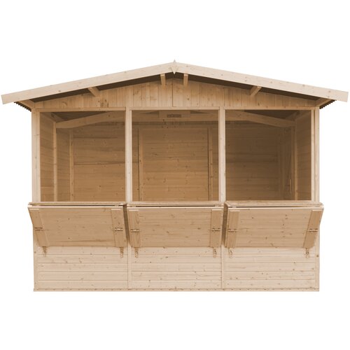 Timbela Lesen prodajni kiosk za zunanjo tržnico, prodajna stojnica s pultom, TRI OKNA, 263 x 336 cm - M150A, (21823632) Cene