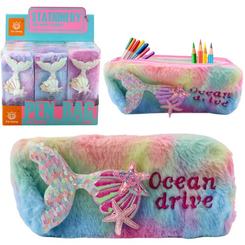  Plush pencil case with mermaid tail, sequins, pastel colors Slike
