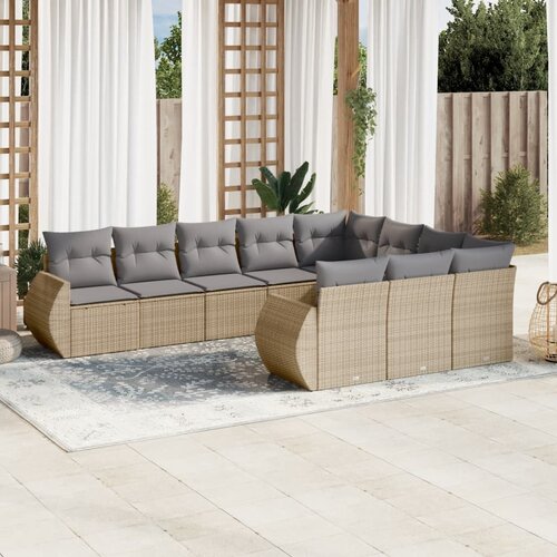 vidaXL 10-dijelni set vrtnih sofa s jastucima bež od poliratana Cijene