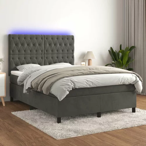  Box spring postelja z vzmetnico LED temno siva 140x200 cm žamet, (20789429)