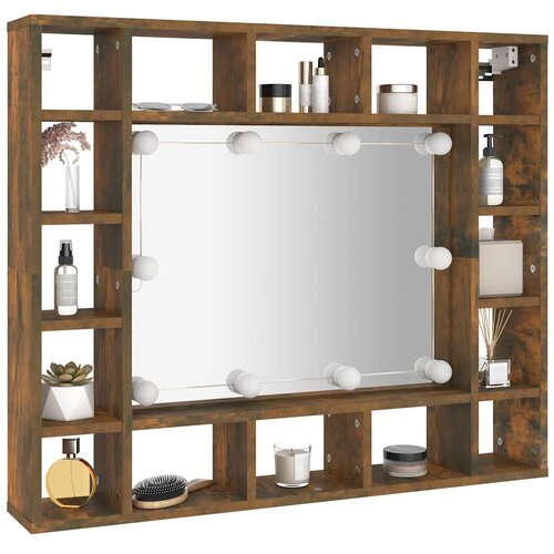  s ogledalom LED boja dimljenog hrasta 91x15x76,5 cm Slike