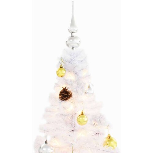 VidaXL umjetno božićno drvce s kuglicama i led svjetlima bijelo 210 cm Slike