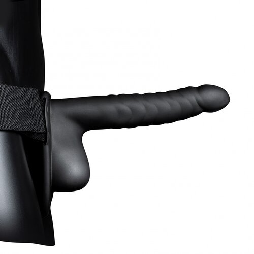 Ouch! Ribbed Hollow Strap-on with Balls 8&amp;quot; 21cm Black Slike