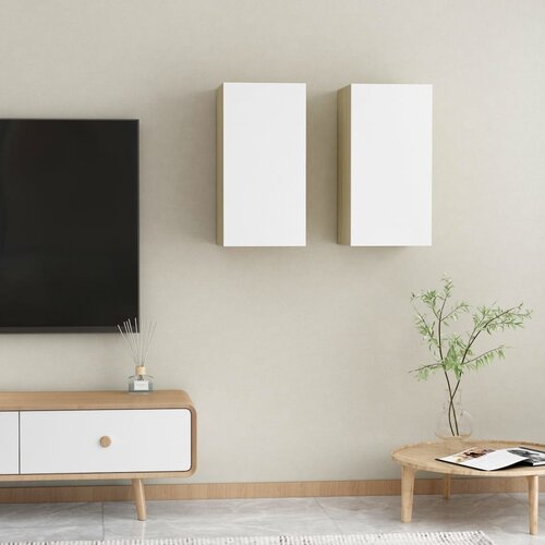 Furnova TV omarica 2 kosa bela in sonoma hrast 30,5x30x60 cm, (21923768) Cene
