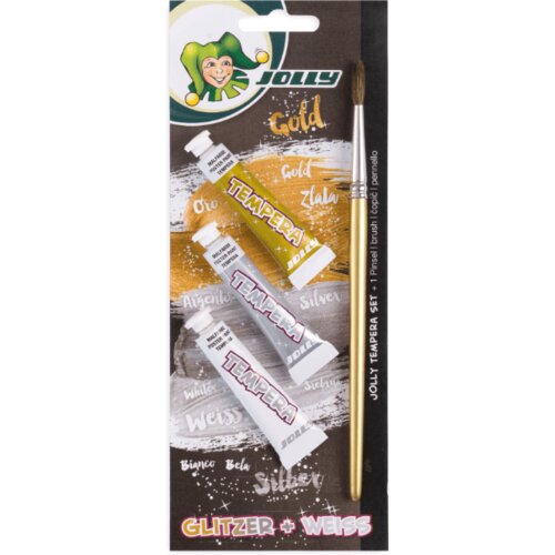 Boja tempera Jolly SUPER sa gliterima (bijela, zlatna, srebrna + kist) Cijene
