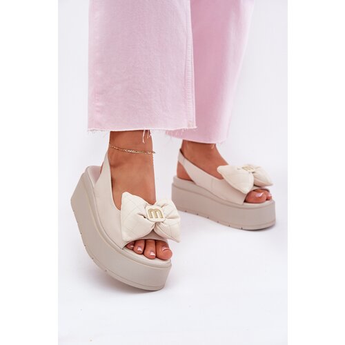 CheBello Ladies Leather Platform Sandals With Bow Cene