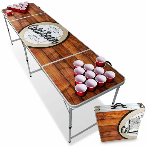 BeerCup Backspin Beer Pong, stol, set, drveni, pretinac za led, 6 loptica, 50 šalica, 50 shots